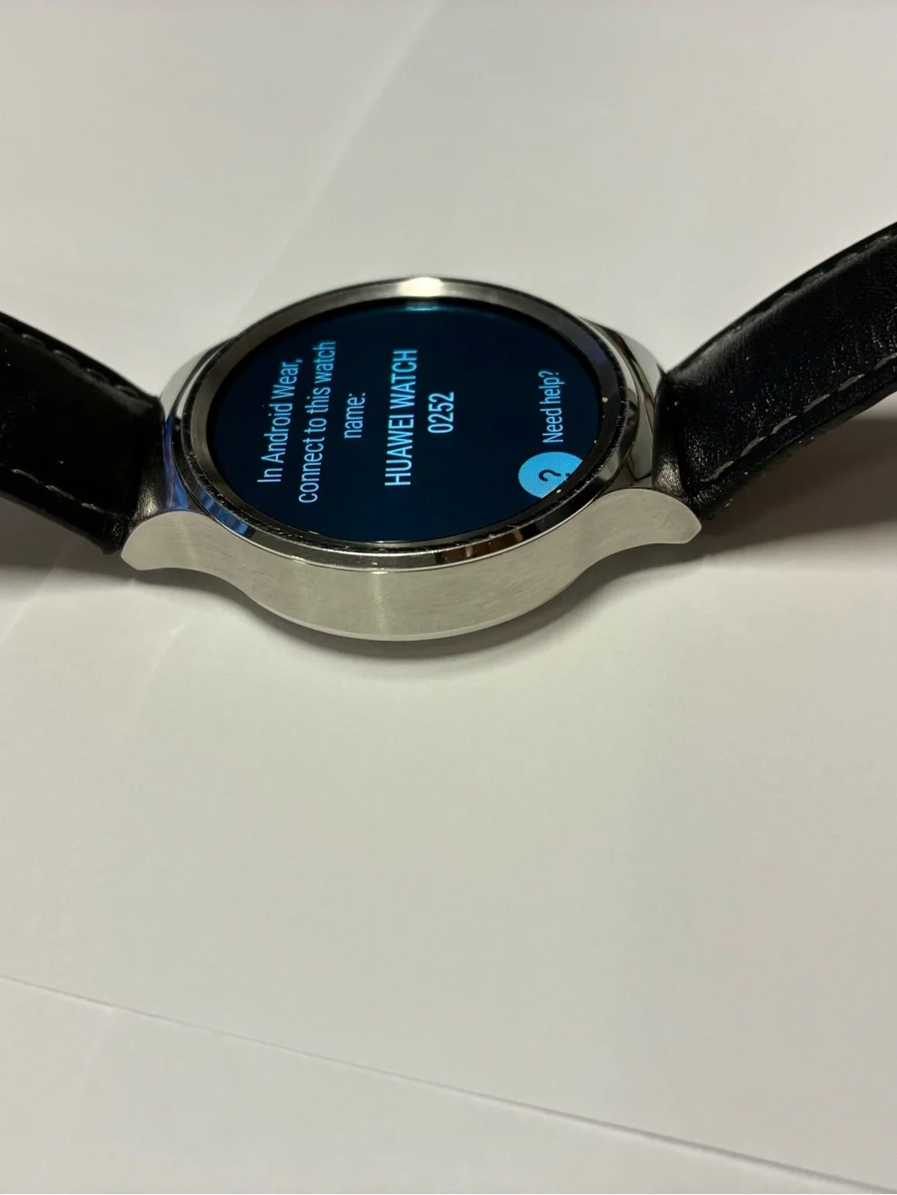 Huawei Smartwatch with Black Leather Strap and Silver Case